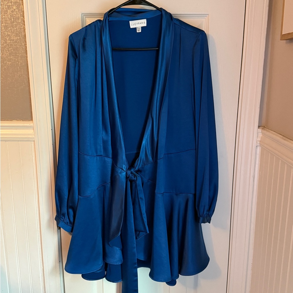 Luciana Blue Tie-Front Blouse